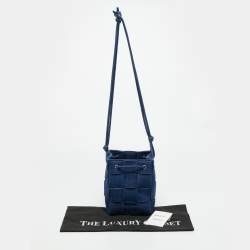 Pre Owned Bottega Veneta Cassette Small Blue Denim Bucket Bag