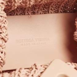 Pre Owned Bottega Veneta The Point Small Peach Woven Leather Crossbody Bag