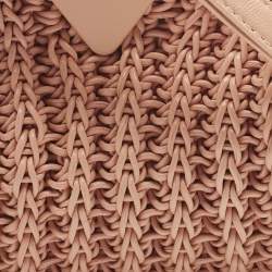 Pre Owned Bottega Veneta The Point Small Peach Woven Leather Crossbody Bag