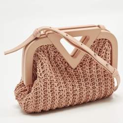 Pre Owned Bottega Veneta The Point Small Peach Woven Leather Crossbody Bag