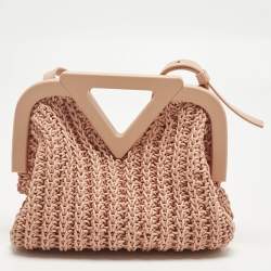 Pre Owned Bottega Veneta The Point Small Peach Woven Leather Crossbody Bag