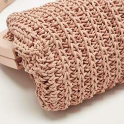 Pre Owned Bottega Veneta The Point Small Peach Woven Leather Crossbody Bag