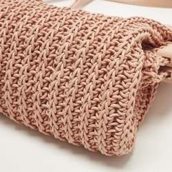 Pre Owned Bottega Veneta The Point Small Peach Woven Leather Crossbody Bag