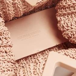 Pre Owned Bottega Veneta The Point Small Peach Woven Leather Crossbody Bag