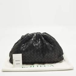 Pre Owned Bottega Veneta Classic The Pouch Black Intrecciato Leather Clutch