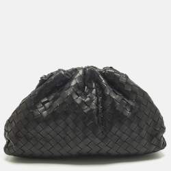 Pre Owned Bottega Veneta Classic The Pouch Black Intrecciato Leather Clutch