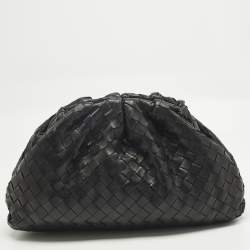 Pre Owned Bottega Veneta Classic The Pouch Black Intrecciato Leather Clutch
