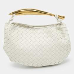 Pre Owned Bottega Veneta Sardine White Intrecciato Leather Hobo