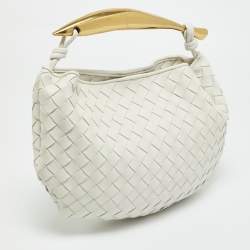 Pre Owned Bottega Veneta Sardine White Intrecciato Leather Hobo