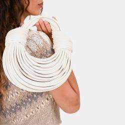 مملوكة مسبقًا Bottega Veneta White Double Knot Leather Top Handle