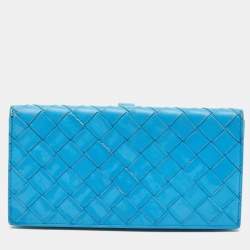 مملوكة مسبقًا Bottega Veneta Light Blue Intrecciato Leather French Flap Wallet