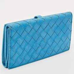 مملوكة مسبقًا Bottega Veneta Light Blue Intrecciato Leather French Flap Wallet