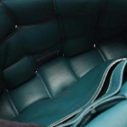 Pre Owned Bottega Veneta Padded Cassette Intrecciato Shoulder Bag In Green Leather