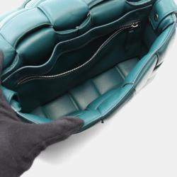 Pre Owned Bottega Veneta Padded Cassette Intrecciato Shoulder Bag In Green Leather