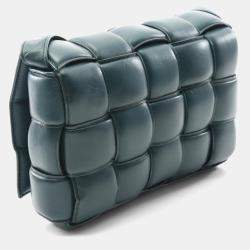 Pre Owned Bottega Veneta Padded Cassette Intrecciato Shoulder Bag In Green Leather