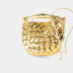 مملوكة مسبقًا حقيبة بوتيغا فينيتا السردين صغيرة ذهبية جلدية