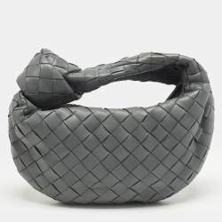 Pre Owned Bottega Veneta Jodie Mini Grey Intrecciato Leather Hobo