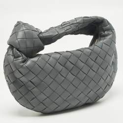 Pre Owned Bottega Veneta Jodie Mini Grey Intrecciato Leather Hobo