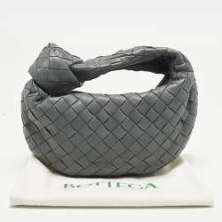 Pre Owned Bottega Veneta Jodie Mini Grey Intrecciato Leather Hobo
