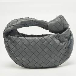 Pre Owned Bottega Veneta Jodie Mini Grey Intrecciato Leather Hobo