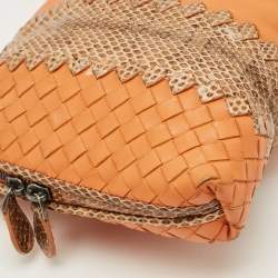 مملوكة مسبقًا Bottega Veneta Nodini Orange/Brown Intrecciato Leather and Snakeskin Crossbody Bag