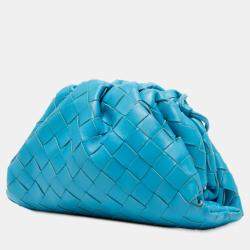 Pre Owned Bottega Veneta Blue Nappa Intrecciato The Mini Pouch Crossbody