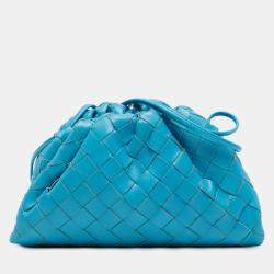 Pre Owned Bottega Veneta Blue Nappa Intrecciato The Mini Pouch Crossbody