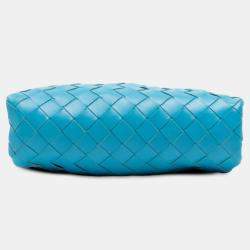 Pre Owned Bottega Veneta Blue Nappa Intrecciato The Mini Pouch Crossbody