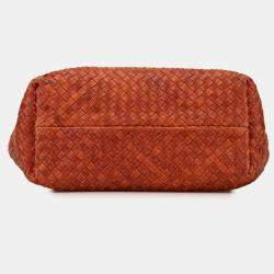 Pre Owned Bottega Veneta Brown Small Lambskin Intreccio Cabat Tote