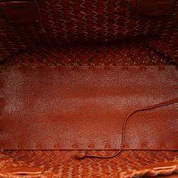 Pre Owned Bottega Veneta Brown Small Lambskin Intreccio Cabat Tote