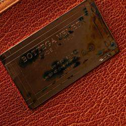 Pre Owned Bottega Veneta Brown Small Lambskin Intreccio Cabat Tote