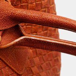 Pre Owned Bottega Veneta Brown Small Lambskin Intreccio Cabat Tote