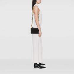 Pre Owned حقيبة كروس بودي سلسلة بسحاب مزدوج جلد أسود بوتيغا فينيتا