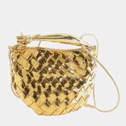 Pre Owned Bottega Veneta Gold Baby Metallic Lambskin Intrecciato Sardine