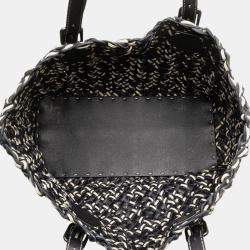 مملوكة مسبقًا حقيبة يد بوتيغا فينيتا ليدو كبيرة جلد انتريشياتو أبيض أسود