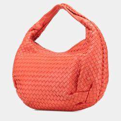 Pre Owned Bottega Veneta Orange Medium Nappa Intrecciato Belly Hobo