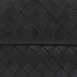 Pre Owned Bottega Veneta Black Intrecciato Leather French Wallet