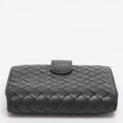 Pre Owned Bottega Veneta Black Intrecciato Leather French Wallet