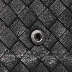 Pre Owned Bottega Veneta Black Intrecciato Leather French Wallet