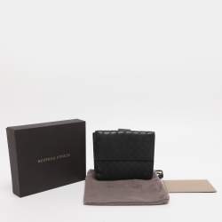 Pre Owned Bottega Veneta Black Intrecciato Leather French Wallet