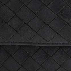 Pre Owned Bottega Veneta Black Intrecciato Leather French Wallet
