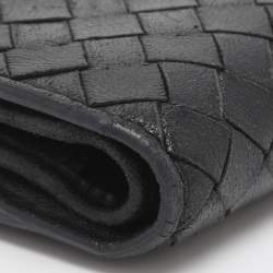 Pre Owned Bottega Veneta Black Intrecciato Leather French Wallet