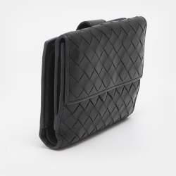Pre Owned Bottega Veneta Black Intrecciato Leather French Wallet