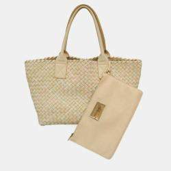 مملوكة مسبقًا Bottega Veneta Intrecciato Cabas PM Leather Tote Bag Cream