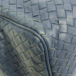 مملوكة مسبقًا Bottega Veneta Intrecciato Small Boston Bag Leather Shoulder Bag Blue