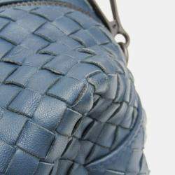 مملوكة مسبقًا Bottega Veneta Intrecciato Small Boston Bag Leather Shoulder Bag Blue