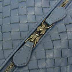 مملوكة مسبقًا Bottega Veneta Intrecciato Small Boston Bag Leather Shoulder Bag Blue