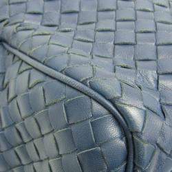 مملوكة مسبقًا Bottega Veneta Intrecciato Small Boston Bag Leather Shoulder Bag Blue