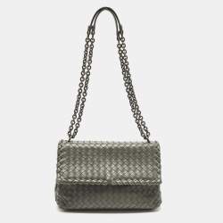 Pre Owned Bottega Veneta Olimpia Small Grey Intrecciato Leather Shoulder Bag