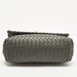 Pre Owned Bottega Veneta Olimpia Small Grey Intrecciato Leather Shoulder Bag